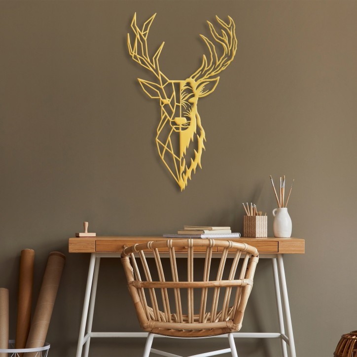 Decoración pared de metal Red Deer 3 oro 42x70 cm