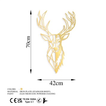 Decoración pared de metal Red Deer 3 oro 42x70 cm