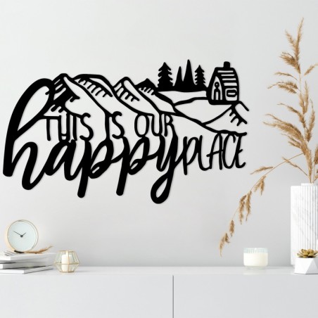 Decoración pared de metal This Is Our Happy Place negro 68x1.5x40 cm