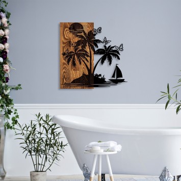 Decoración pared de madera Holiday İsland nogal negro 58x57 cm