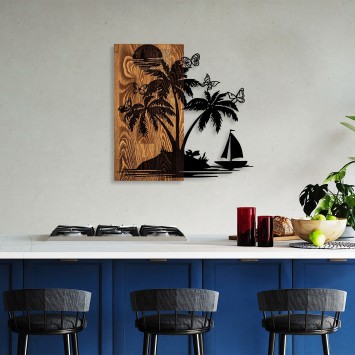 Decoración pared de madera Holiday İsland nogal negro 58x57 cm