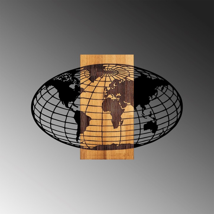 Decoración pared de madera Wold Map-332 nogal negro 87x3x58 cm