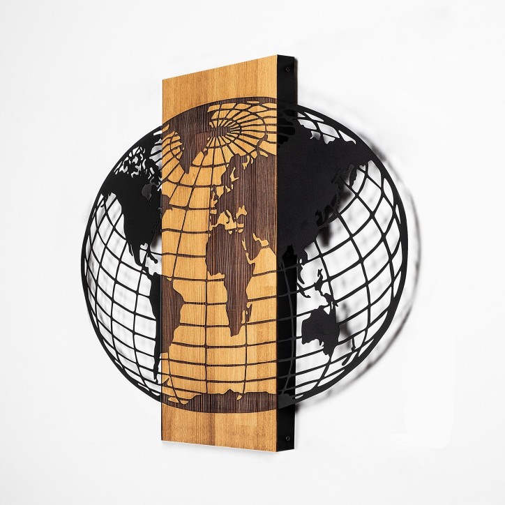 Decoración pared de madera Wold Map-332 nogal negro 87x3x58 cm