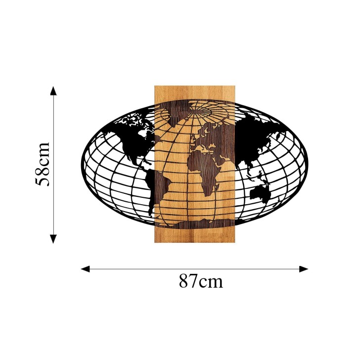 Decoración pared de madera Wold Map-332 nogal negro 87x3x58 cm