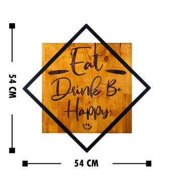 Decoración pared de madera Eat, Drink Be, Happy nogal negro 54x54 cm