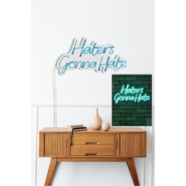 Iluminación LED decorativa de plástico Haters Gonna Hate azul 58x32x2 cm