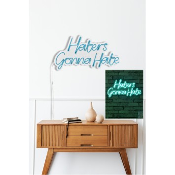 Iluminación LED decorativa de plástico Haters Gonna Hate azul 58x32x2 cm