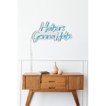 Iluminación LED decorativa de plástico Haters Gonna Hate azul 58x32x2 cm