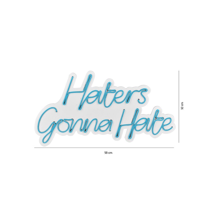 Iluminación LED decorativa de plástico Haters Gonna Hate azul 58x32x2 cm