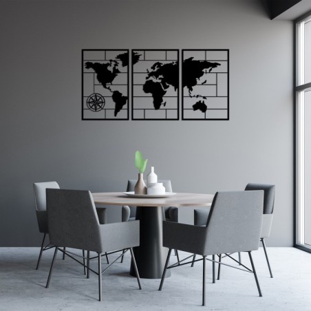 Decoración pared de metal World Map negro 50x75 cm (3 piezas)