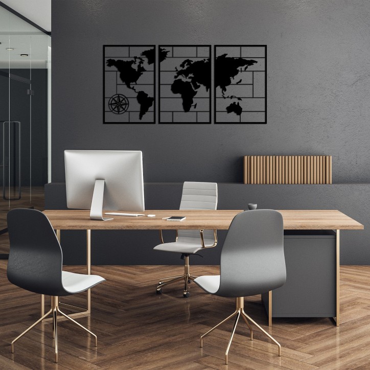 Decoración pared de metal World Map negro 50x75 cm (3 piezas)