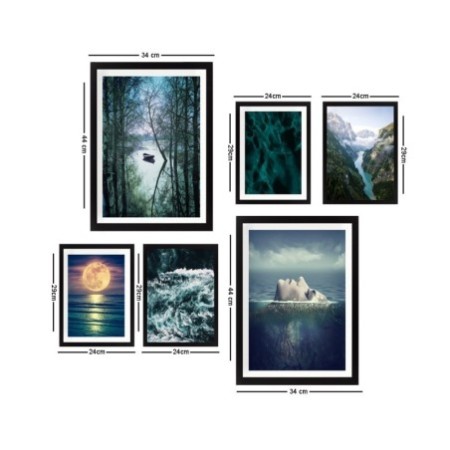 Cuadro decorativo enmarcado SET_085 multicolor 24x29 cm (4 piezas) 24x44 cm (2 piezas)