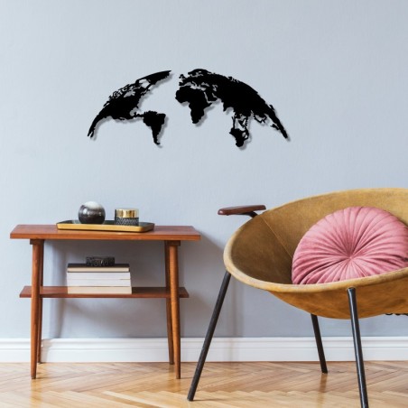 Decoración pared de metal World Map Small negro 100x39 cm