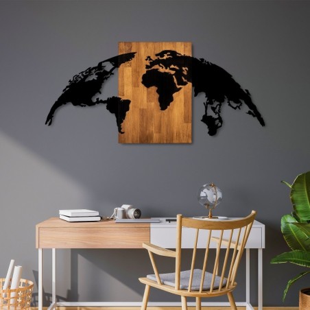 Decoración pared de madera World Map 20 nogal negro 150x70 cm