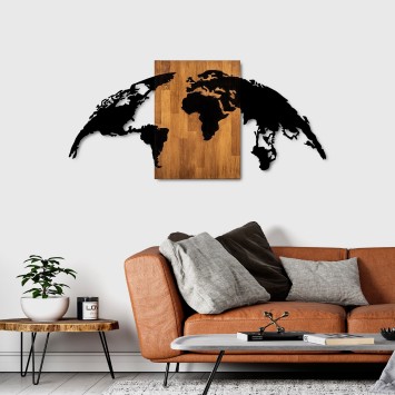 Decoración pared de madera World Map 20 nogal negro 150x70 cm