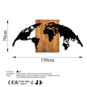 Decoración pared de madera World Map 20 nogal negro 150x70 cm