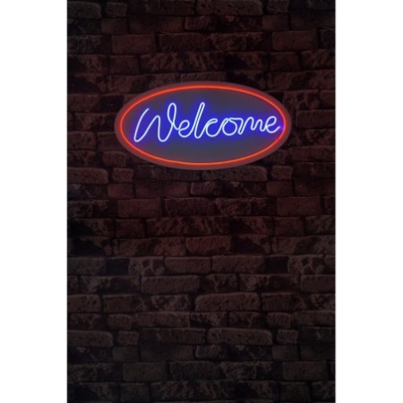 Iluminación LED decorativa de plástico Welcome rojo azul 29x58x2 cm