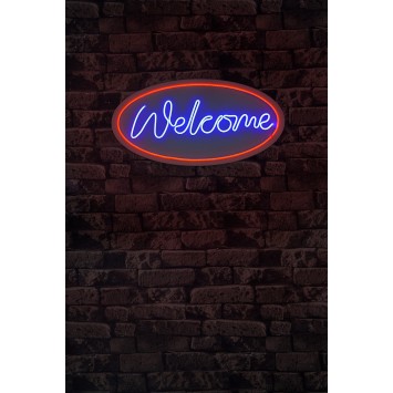 Iluminación LED decorativa de plástico Welcome rojo azul 29x58x2 cm