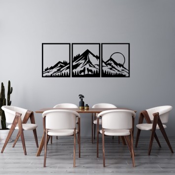 Decoración pared de metal Mountain View -528 negro 58x70 cm (3 piezas)