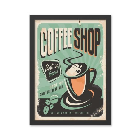 Pintura decorativa enmarcada MDF Coffee Shop (35 x 45) multicolor 35x45 cm