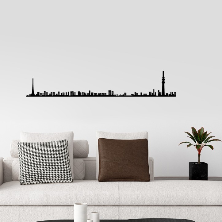 Decoración pared de metal Tokyo Skyline negro 120x21 cm