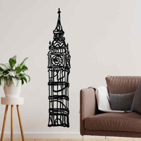 Decoración pared de metal Big Ben negro 28x150 cm