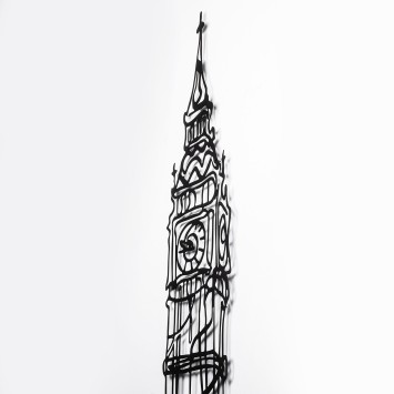 Decoración pared de metal Big Ben negro 28x150 cm