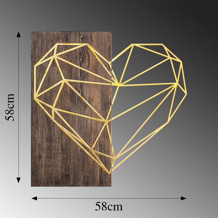 Decoración pared de madera Heart oro nogal 58x58 cm