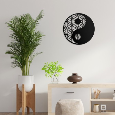 Decoración pared de metal Yin & Yang negro 70x70 cm