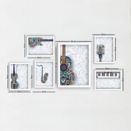 Cuadro decorativo enmarcado SET_0100 multicolor 24x29 cm (5 piezas) 24x44 cm (1 pieza)