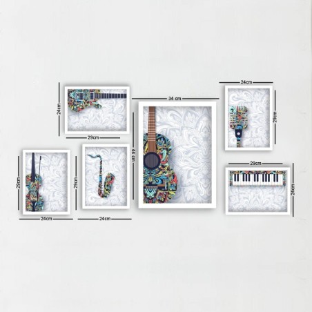 Cuadro decorativo enmarcado SET_0100 multicolor 24x29 cm (5 piezas) 24x44 cm (1 pieza)