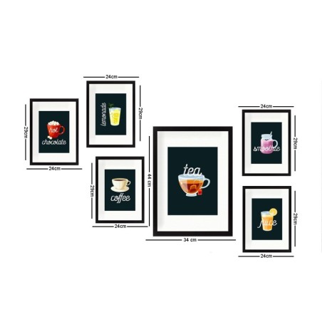 Cuadro decorativo enmarcado SET_087 multicolor 24x29 cm (5 piezas) 24x44 cm (1 pieza)