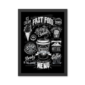 Pintura decorativa enmarcada MDF Fast Food (55 x 75) blanco negro 55x75 cm