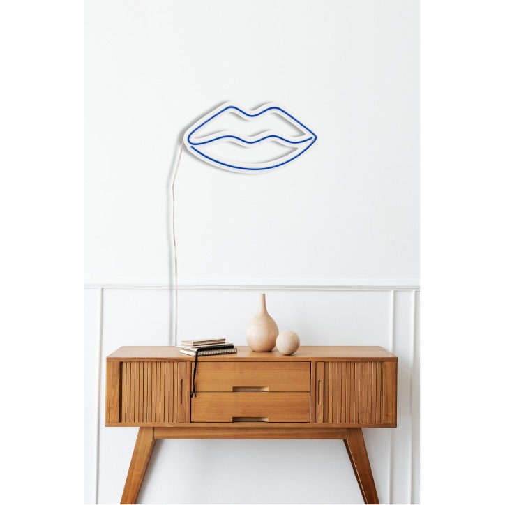 Iluminación LED decorativa de plástico Lips azul 36x19x2 cm