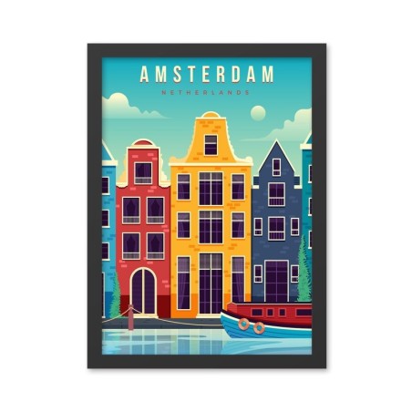 Pintura decorativa enmarcada MDF Amsterdam (40 x 55) multicolor 40x55 cm