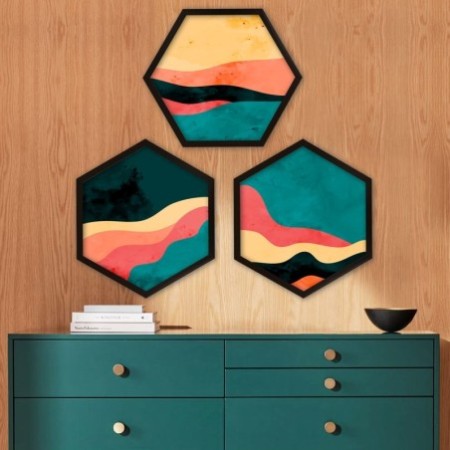 Cuadro decorativo enmarcado 6GEN093021 multicolor 35x35 cm (3 piezas)