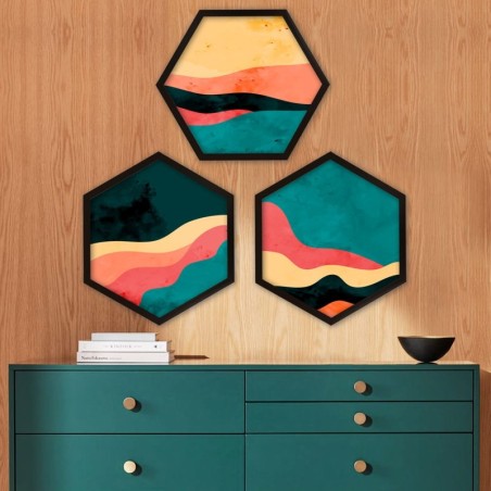 Cuadro decorativo enmarcado 6GEN093021 multicolor 35x35 cm (3 piezas)