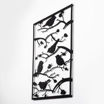 Decoración pared de metal Tree Branch Birds negro 47x66 cm