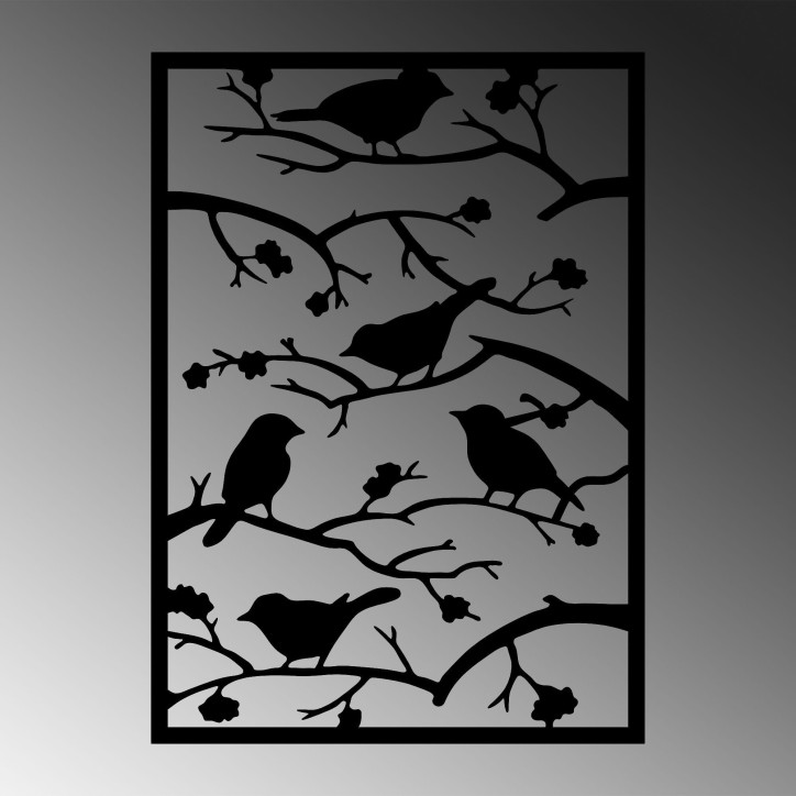 Decoración pared de metal Tree Branch Birds negro 47x66 cm