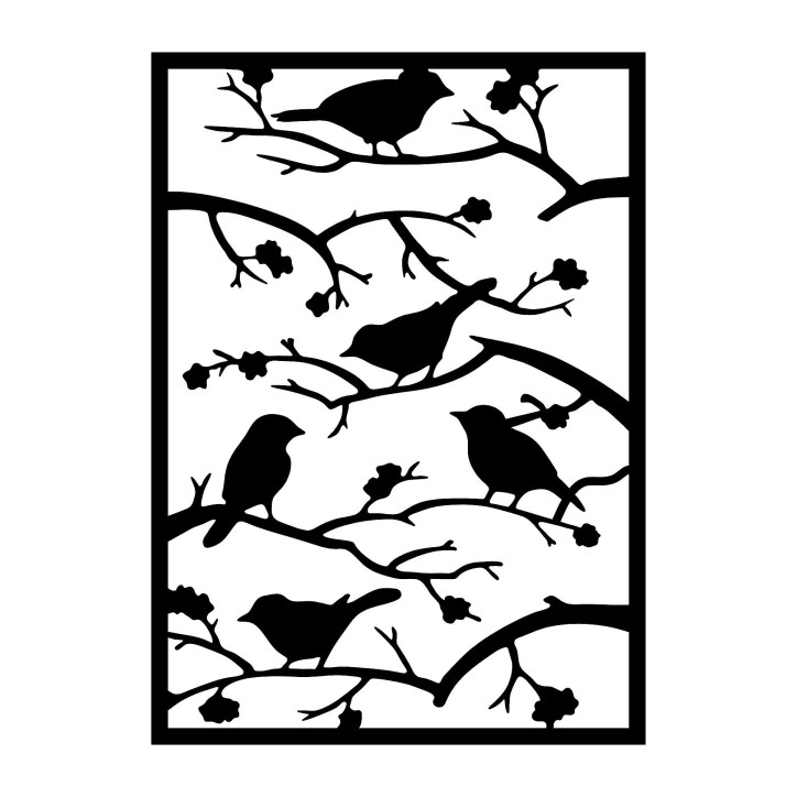 Decoración pared de metal Tree Branch Birds negro 47x66 cm