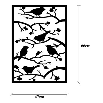 Decoración pared de metal Tree Branch Birds negro 47x66 cm