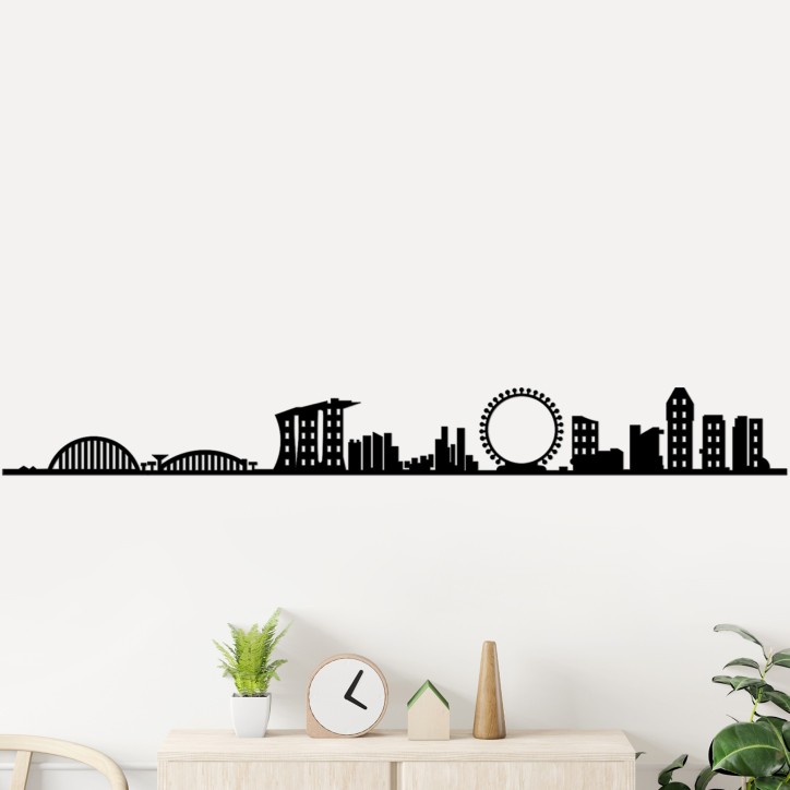 Decoración pared de metal Singapore Skyline negro 125x14 cm