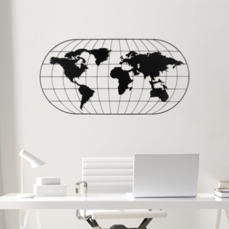 Decoración pared de metal World Map 17 negro 120x60 cm