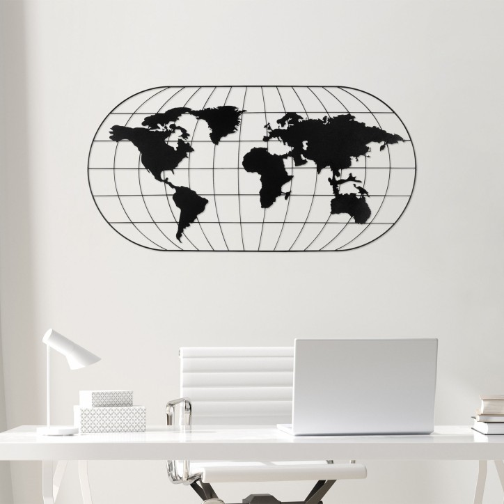 Decoración pared de metal World Map 17 negro 120x60 cm