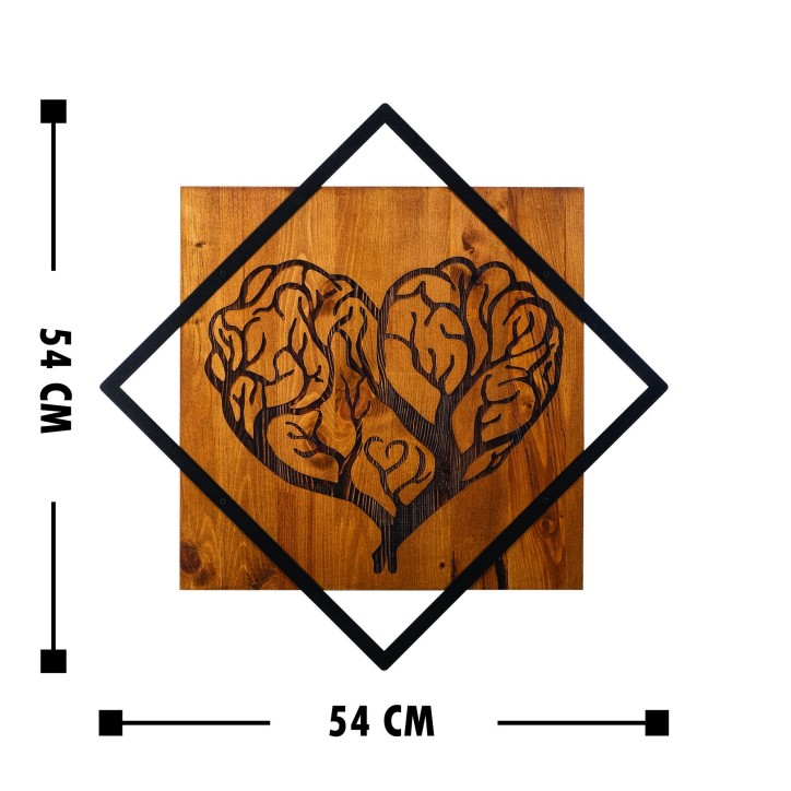 Decoración pared de madera Tree Heart nogal negro 54x54 cm