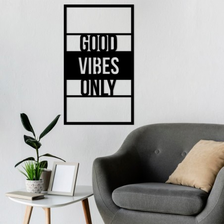 Decoración pared de metal Good Vibes Only negro 40x1.5x68 cm