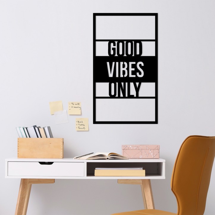 Decoración pared de metal Good Vibes Only negro 40x1.5x68 cm