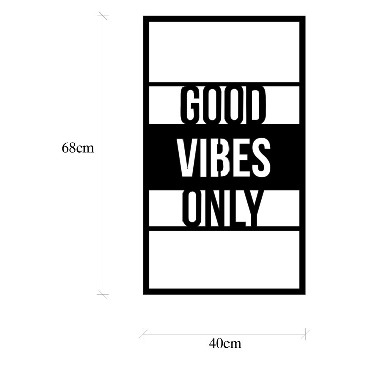 Decoración pared de metal Good Vibes Only negro 40x1.5x68 cm