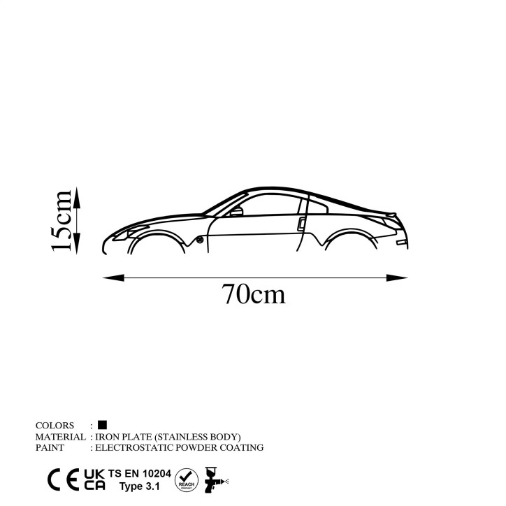 Decoración pared de metal Nissan 350Z Silhouette negro 70x15 cm