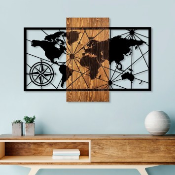 Decoración pared de madera World Map 3-M nogal negro 84x57 cm